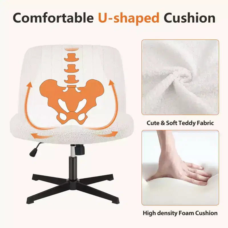 Chaise de bureau ergonomique capitonnée Boucle avec piètement croisé, Beige